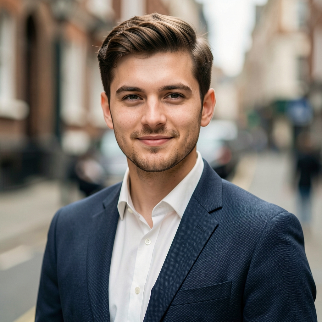 Tobias Marsden, contributing writer for Aldoran Letters, photographed in a London studio, natural light portrait